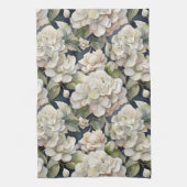 Elegant ivoor roze groen navy waterverf floral theedoek (Verticaal)