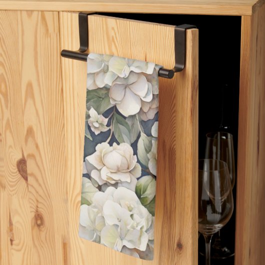 Elegant ivoor roze groen navy waterverf floral theedoek (Derde Gevouwen)