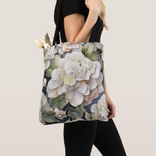 Elegant ivoor roze groen navy waterverf floral tote bag