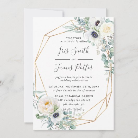 Elegant Ivoor Rozen Bloemen Eucalyptus Bruiloft Kaart (Voorkant)