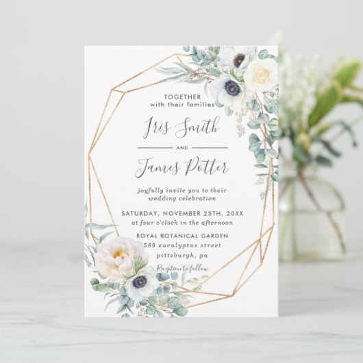 Elegant Ivoor Rozen Bloemen Eucalyptus Bruiloft Kaart (Staand voorkant)