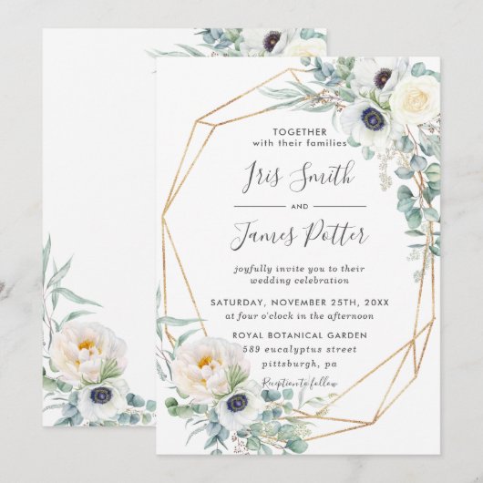 Elegant Ivoor Rozen Bloemen Eucalyptus Bruiloft Kaart (Voorkant / Achterkant)