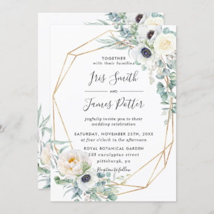 Elegant Ivoor Rozen Bloemen Eucalyptus Bruiloft Kaart