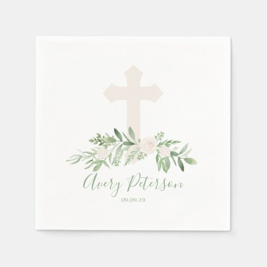 Elegant Ivoor Rozen Cross First Holy Communion Servet (Voorkant)
