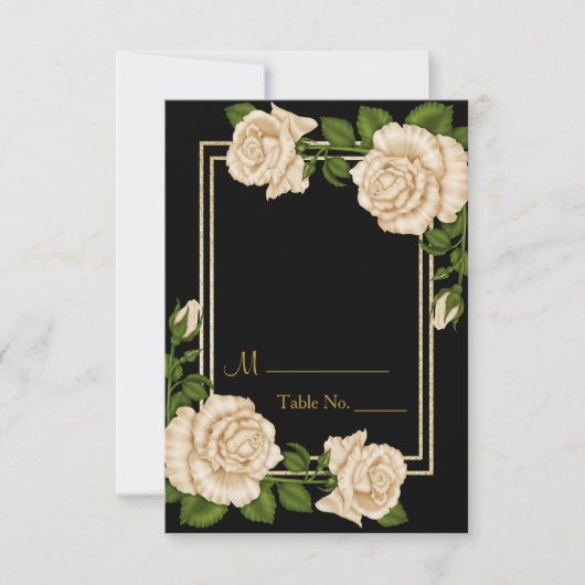 Elegant Ivoor Rozen & Gold Glitter Tafelnummer (Voorkant)