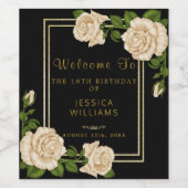 Elegant Ivoor Rozen & Gouden Glitter 18e Verjaarda Wijn Etiket (Enkel label)