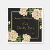 Elegant Ivoor Rozen & Gouden Glitter 25e Verjaarda Servet (Voorkant)