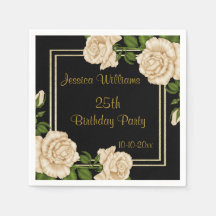 Elegant Ivoor Rozen & Gouden Glitter 25e Verjaarda