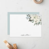 Elegant Ivoor Sage Aquarel Bloemen Notitiekaartje (Voorkant / Achterkant in situ)