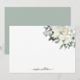 Elegant Ivoor Sage Aquarel Bloemen Notitiekaartje