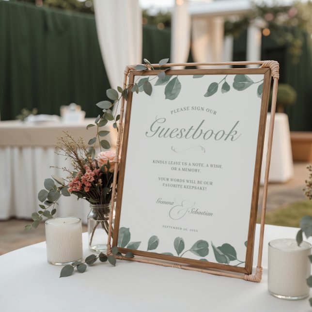Elegant Ivoor & Sage Fall Wedding Guestbook Print (Creator heeft geüpload)