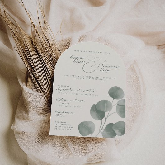 Elegant Ivoor & Sage Herfst Botanische Trouwboog Kaart