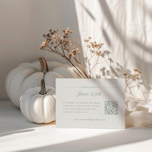 Elegant ivoor & salie Herfst Botanische bruiloft RSVP Kaartje