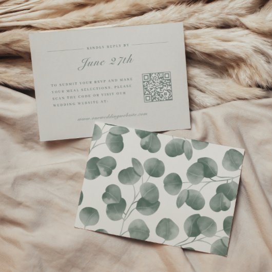 Elegant ivoor & salie Herfst Botanische bruiloft RSVP Kaartje