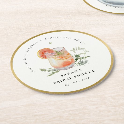 Elegant Ivoor Sinaasappel Groen Cocktail Vrijgezel Ronde Kartonnen Onderzetter (Gebogen)