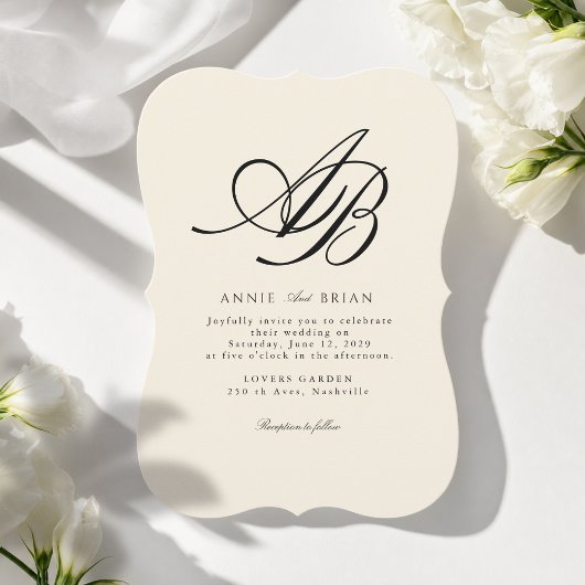 Elegant Ivoor Trouwmonogram Kaart