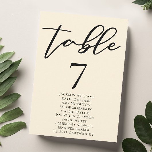 Elegant Ivoor Trouwtafel Nummer met Namen Kaart