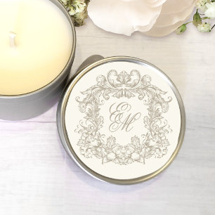 Elegant Ivoor Vintage Monogram Wapen Huwelijk Ronde Sticker