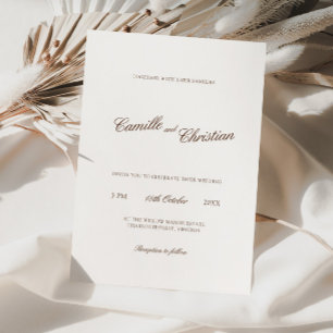 Elegant Ivoor & Warm Bruin Calligrafie Bruiloft Kaart