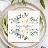 Elegant ivoor Waterverf Floral Sage Green Wedding Servet