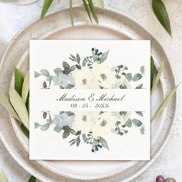 Elegant ivoor Waterverf Floral Sage Green Wedding Servet