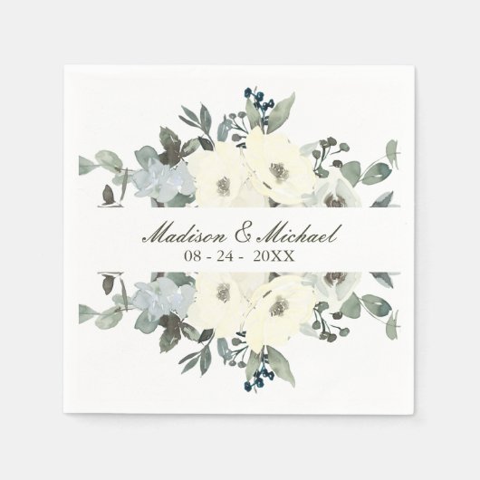 Elegant ivoor Waterverf Floral Sage Green Wedding Servet (Voorkant)