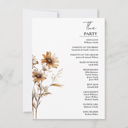 Elegant Ivoor Wildflower Trouwprogramma Kaart (Achterkant)