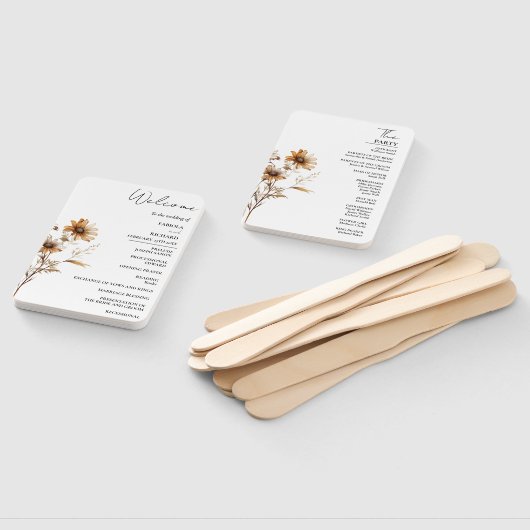 Elegant Ivoor Wildflower Trouwprogramma Kaart Handwaaier (Niet-gemonteerd)