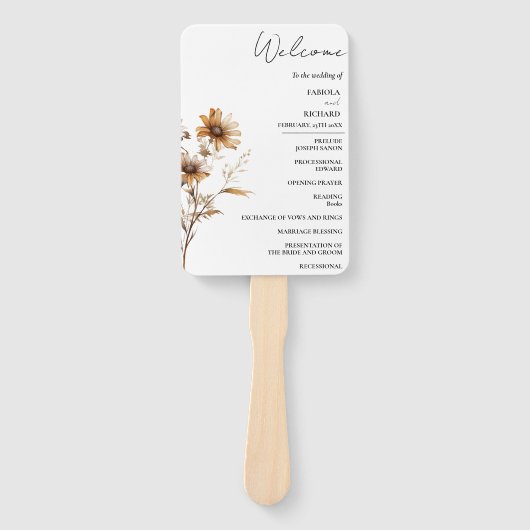 Elegant Ivoor Wildflower Trouwprogramma Kaart Handwaaier (Voorkant)