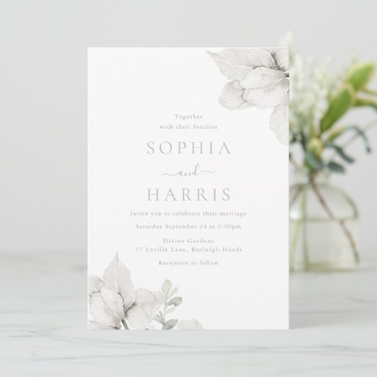 Elegant Ivoor & Wit Bloemen Bruiloft Kaart (Staand voorkant)