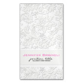 Elegant Ivoor Wit Bloemen Damasks Embossed Effect Magnetisch Visitekaartje (Voorkant Verticaal)