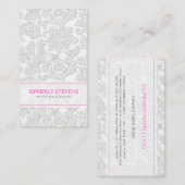 Elegant Ivoor Wit Bloemen Damasks Embossed Effect Visitekaartje (Voorkant / Achterkant)