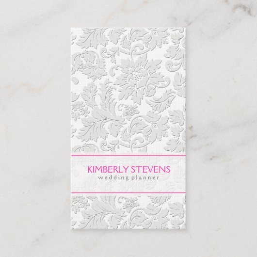 Elegant Ivoor Wit Bloemen Damasks Embossed Effect Visitekaartje (Voorkant)