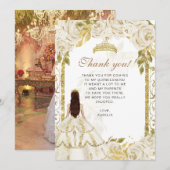 Elegant Ivoor Wit Bloemen Foto Quinceañera Bedankkaart (Voorkant / Achterkant)