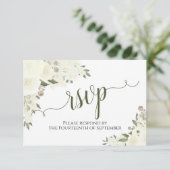 Elegant Ivoor Wit Bloemen Kalligrafie Bruiloft RSVP Kaartje (Staand voorkant)