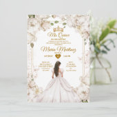 Elegant Ivoor Wit Bloemen Spaans Meisje Mis Quince Kaart (Staand voorkant)