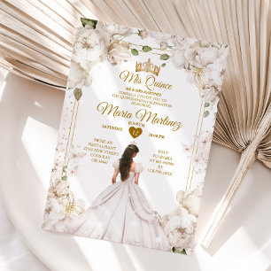 Elegant Ivoor Wit Bloemen Spaans Meisje Mis Quince Kaart