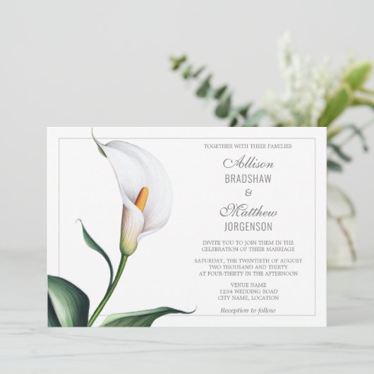 Elegant Ivoor Wit Calla Lily Bruiloft Kaart (Staand voorkant)