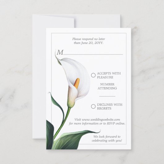Elegant Ivoor Wit Calla Lily Bruiloft RSVP Kaartje (Voorkant)