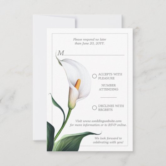 Elegant Ivoor Wit Calla Lily Bruiloft RSVP Kaartje (Voorkant)
