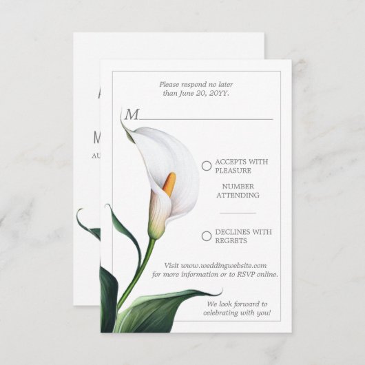 Elegant Ivoor Wit Calla Lily Bruiloft RSVP Kaartje (Voorkant / Achterkant)