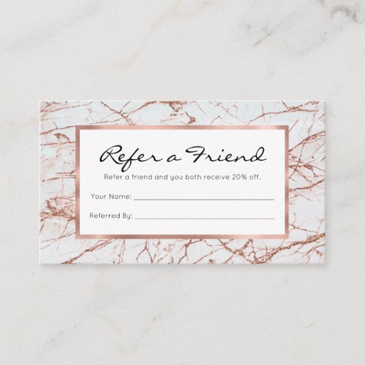 Elegant ivoor, wit faux roos goud glitter marmer aanbevelingskaartje (Voorkant)