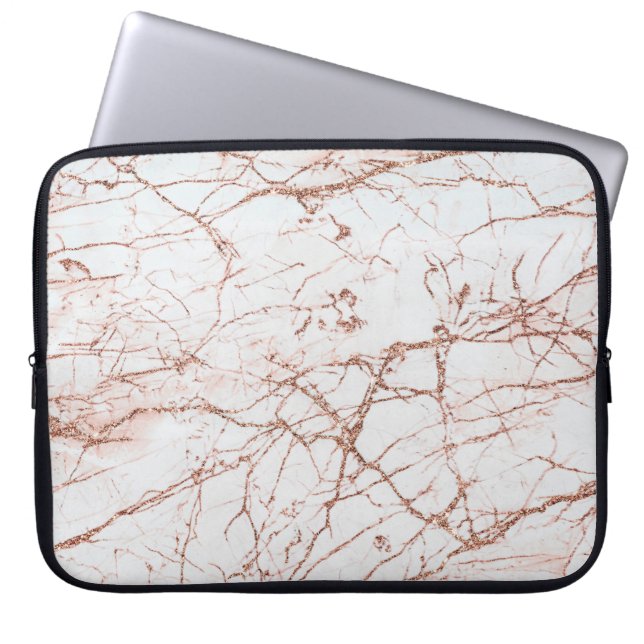 Elegant ivoor, wit faux roos goud glitter marmer laptop sleeve (Voorkant)