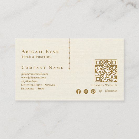 Elegant ivoor wit glitter romig goud monogram visitekaartje (Achterkant)