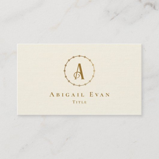 Elegant ivoor wit glitter romig goud monogram visitekaartje (Voorkant)