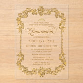  Elegant Ivoor Wit Goud Tiara Quinceanera Acryl Uitnodigingen (Voorkant)