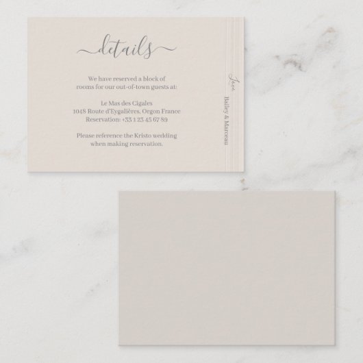 Elegant Ivoor Wit Hout Graan Wedding Hotel Detail Informatiekaartje (Voorkant / Achterkant)