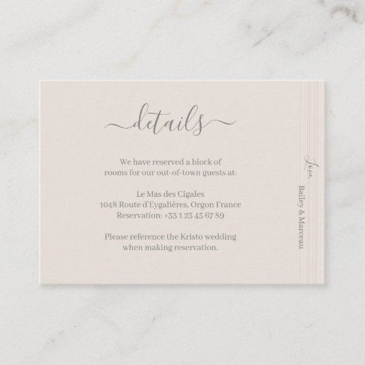 Elegant Ivoor Wit Hout Graan Wedding Hotel Detail Informatiekaartje (Voorkant)