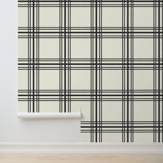 Elegant Ivoor Wit met Charcoal Black Grid Lines Behang