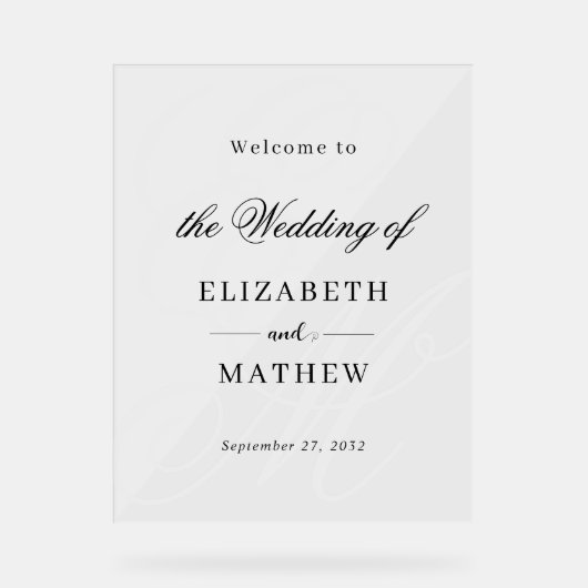 Elegant ivoor wit monogram bruiloft welkom acryl bord (Voorkant)